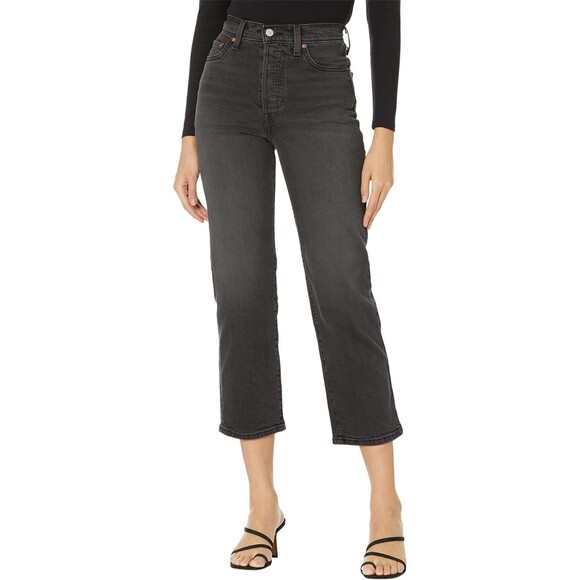 Levi's Jeans Women's 26x27 Black Denim Super High Rise Ribcage Straight Ankle - Picture 1 of 4